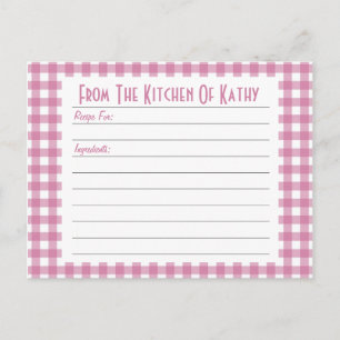 Tarjeta de Receta Rosa Gingham