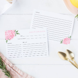 Tarjeta de receta rosa Hydrangea Bloom