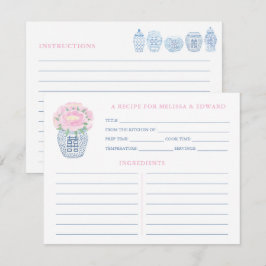 Tarjeta de receta rosa peonía Grandmillenial azul 