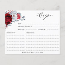 Tarjeta de receta Royal Red White Silver Bridal Sh