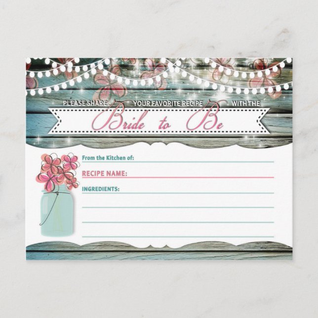 Tarjeta de receta rusa Mason Jar Shabby Chic (Anverso)
