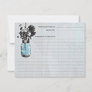 Tarjeta de receta Rustic Blue Mason Jar & Wildflow