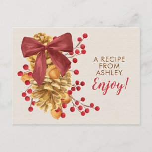 Tarjeta de receta Rustic Holly Acorn Xmas Navidade