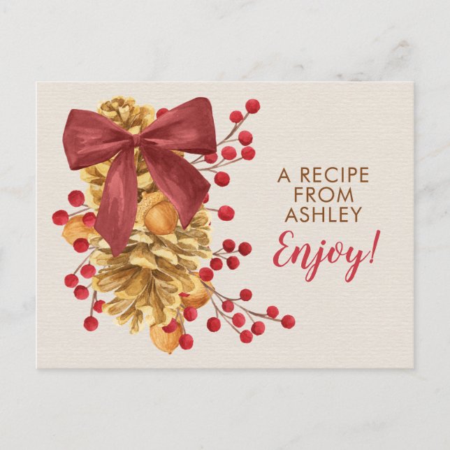 Tarjeta de receta Rustic Holly Acorn Xmas Navidade (Anverso)