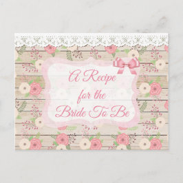 Tarjeta de receta Rustic Wood and Flowers Pink and