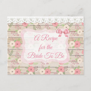 Tarjeta de receta Rustic Wood and Flowers Pink and