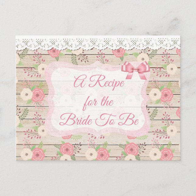 Tarjeta de receta Rustic Wood and Flowers Pink and (Anverso)
