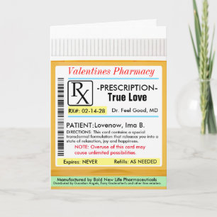 Tarjeta de receta RX para el amor