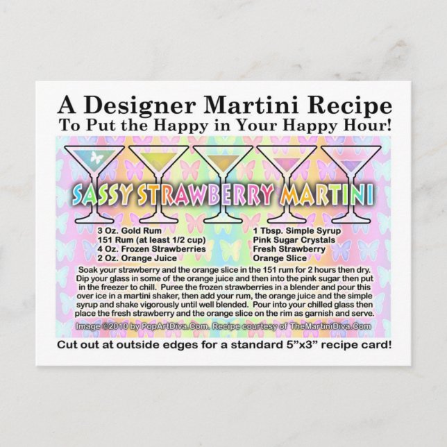 Tarjeta de receta Sassy Strawberry Spring Martini (Anverso)