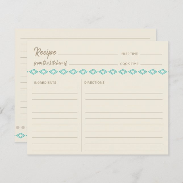 Tarjeta de receta sencilla del patrón de diamantes (Anverso / Reverso)