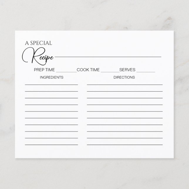 Tarjeta de receta sencilla y elegante para ducha d (Anverso)