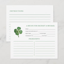 Tarjeta de receta Shamrock St Patricks Day Bridal