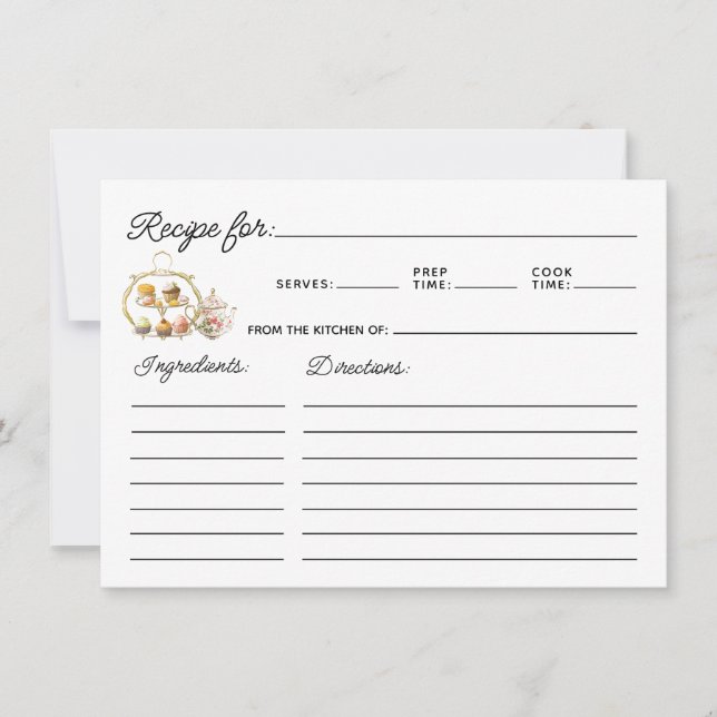 Tarjeta de Receta Simple con Tema de Fiesta de Té (Anverso)