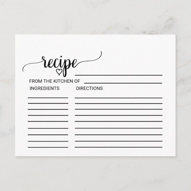Tarjeta de receta simple de caligrafía negra para  (Anverso)