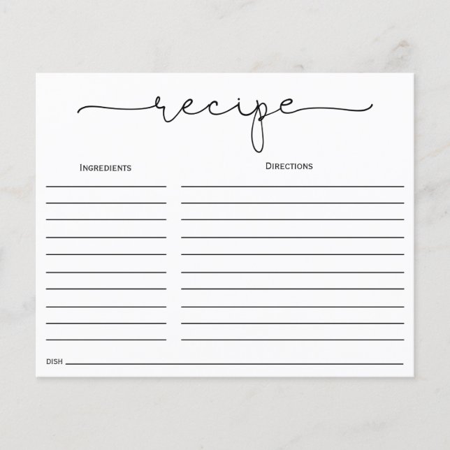 Tarjeta de receta simple de caligrafía para ducha  (Anverso)