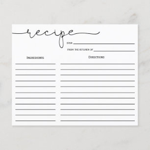 Tarjeta de receta simple de caligrafía para ducha 