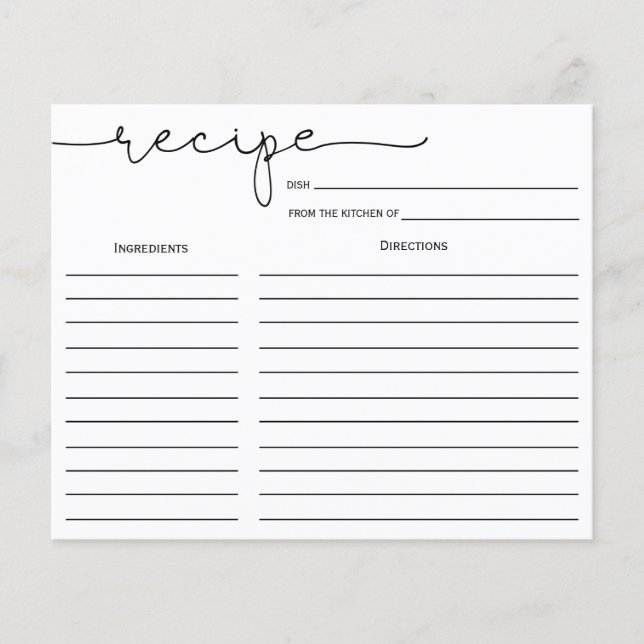 Tarjeta de receta simple de caligrafía para ducha  (Anverso)