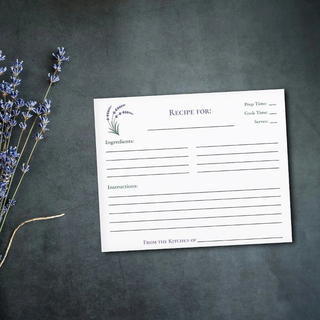 Tarjeta de receta simple de ducha nupcial de lavan (Simple Lavender Bridal Shower Recipe Card)