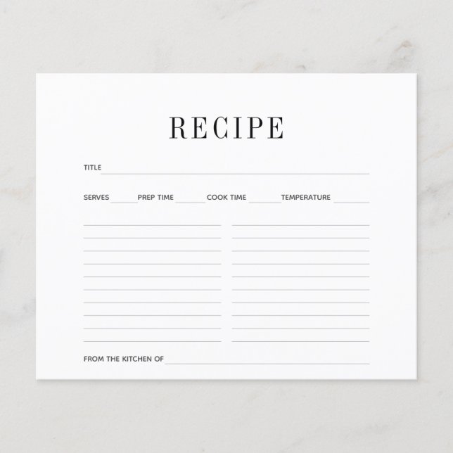 Tarjeta de Receta Simple en Blanco y Negro (Anverso)