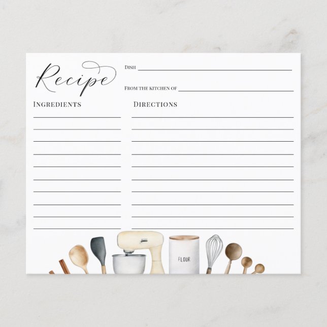 Tarjeta de receta simple para ducha de novia (Anverso)