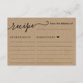 Tarjeta de receta sobre fondo de Kraft rústico