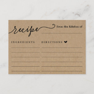 Tarjeta de receta sobre fondo de Kraft rústico