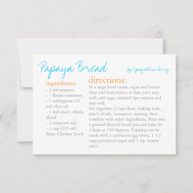 Tarjeta de receta | Su receta Turquoise Naranja (Anverso)