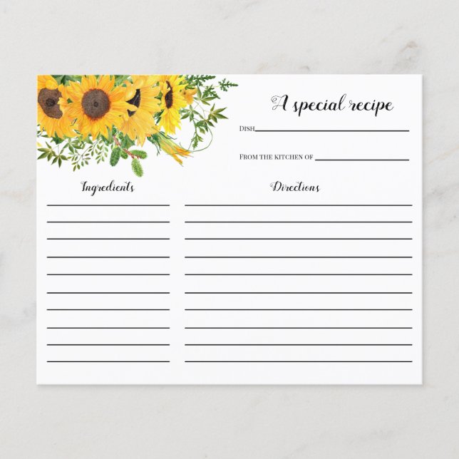 Tarjeta de receta Sunflower Bridal Shower (Anverso)