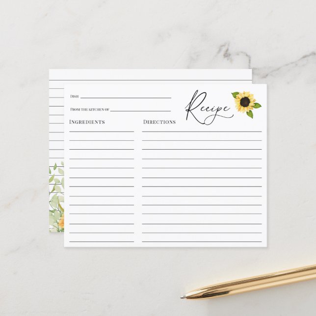 Tarjeta de receta Sunflower Bridal Shower (Anverso/Reverso In Situ)