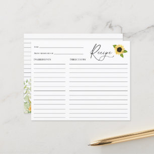 Tarjeta de receta Sunflower Bridal Shower