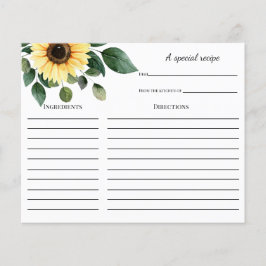 Tarjeta de receta Sunflower Bridal Shower