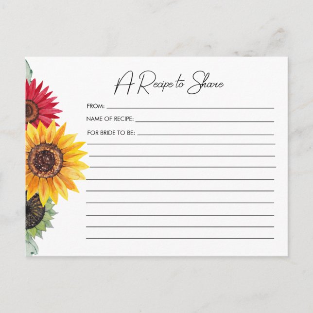 Tarjeta de receta Sunflowers Bridal Shower (Anverso)
