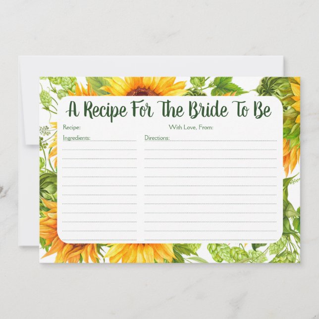 Tarjeta de receta Sunflowers Bridal Shower (Anverso)
