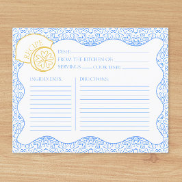 Tarjeta de receta Tarjeta italiana Citrus Lemon Br