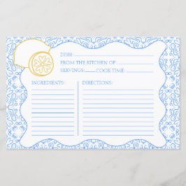 Tarjeta de receta Tarjeta italiana Citrus Lemon Br