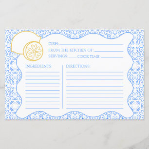 Tarjeta de receta Tarjeta italiana Citrus Lemon Br