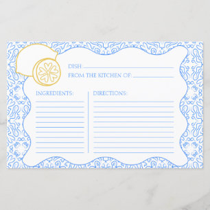 Tarjeta de receta Tarjeta italiana Citrus Lemon Br