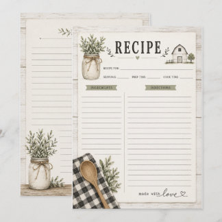 Tarjeta de Receta Tema Granja Rústica