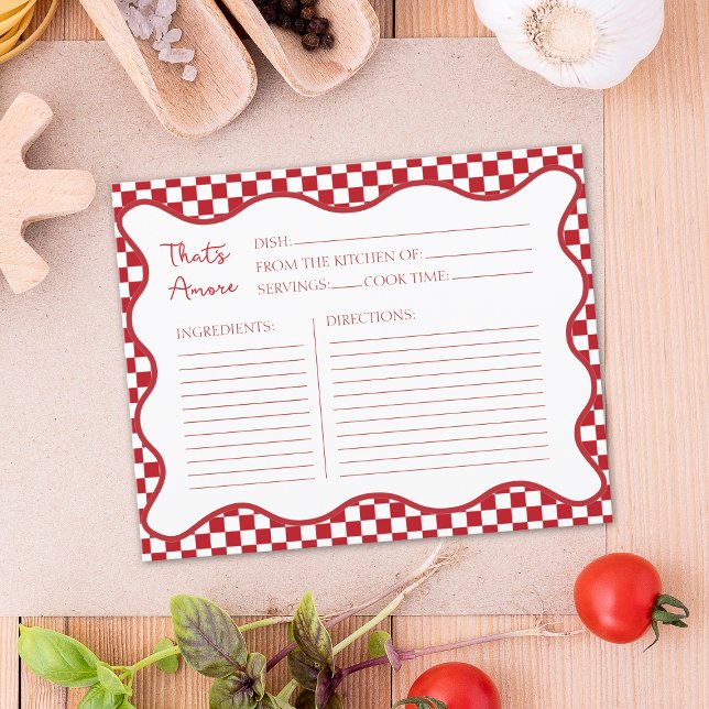Tarjeta de receta "That's Amore" Red Italy Bridal  (Share your favorite recipes with a touch of Italian charm—perfect for any cucina!)