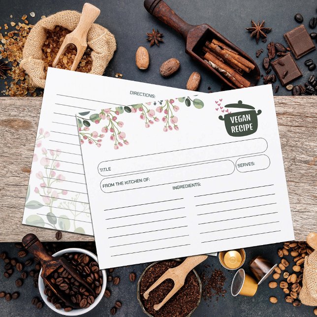Tarjeta de receta vegana de acuarela floral (Subido por el creador)
