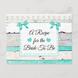 Tarjeta de receta verde azulada de madera rústica