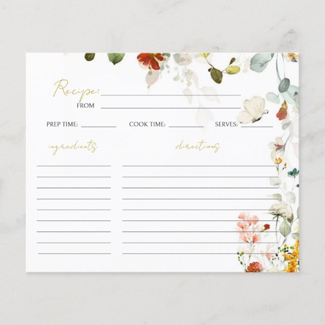 Tarjeta de receta WILDFLOWERS Bridal Shower (Anverso)