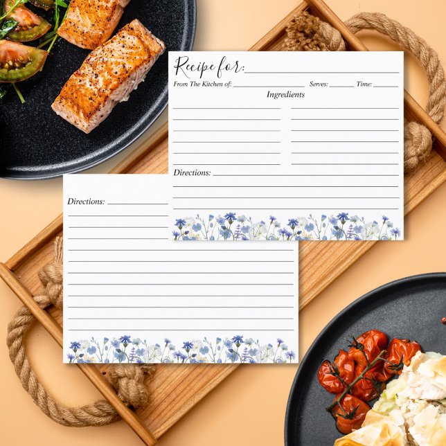 Tarjeta de Recetación Blue Watercolor Wildflower G (In situ)