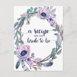 Tarjeta de recetada Boho Feather & Floral Bridal S