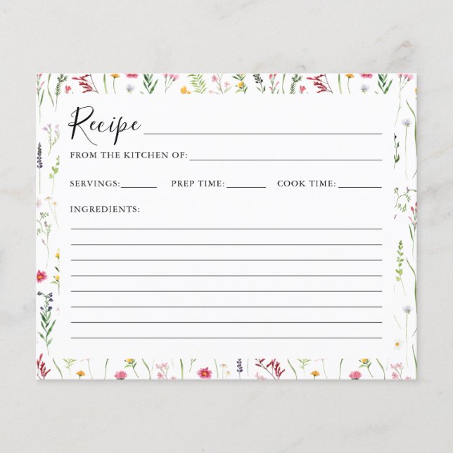 Tarjeta de recetada Watercolor Wildflower Bridal S (Anverso)