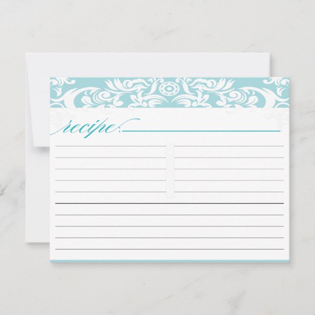 Tarjeta de recetaria Blue Damask Bridal Shower (Anverso)