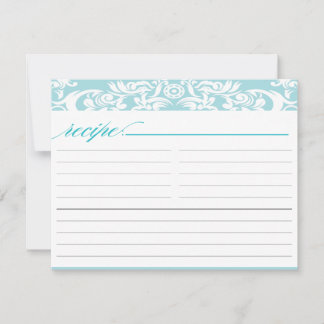 Tarjeta de recetaria Blue Damask Bridal Shower
