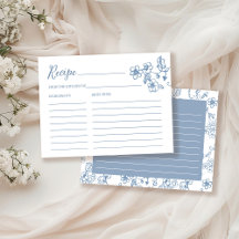 Tarjeta de recetaria Blue Floral Bridal Shower