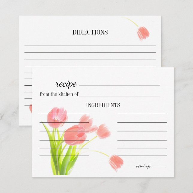 Tarjeta de recetaria de Boda de tulipanes rosa sua (Anverso / Reverso)