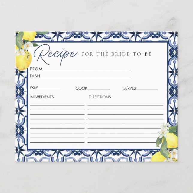Tarjeta de recetaria de ducha de limón acuático (Anverso)
